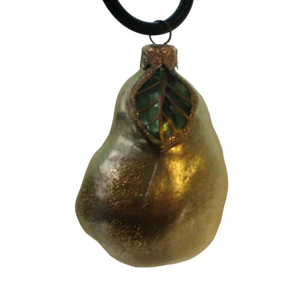 Vintage Pear-Shaped Poland Glass Christmas Ornament Bauble - Picture 2 of 6